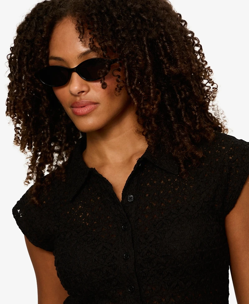Sanctuary Women's Lace Muscle Sleeveless Collared T-Shirt