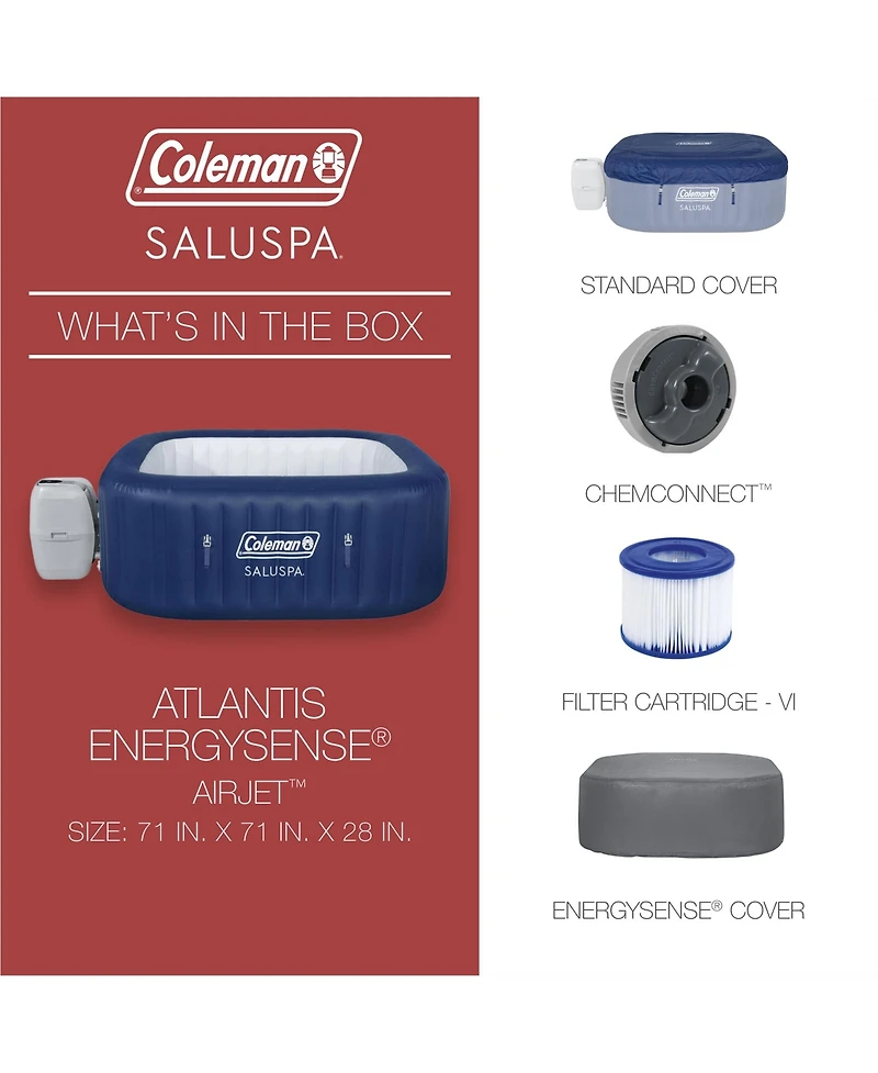 Coleman Atlantis AirJet Square Inflatable Hot Tub with EnergySense Cover, 2 Pack