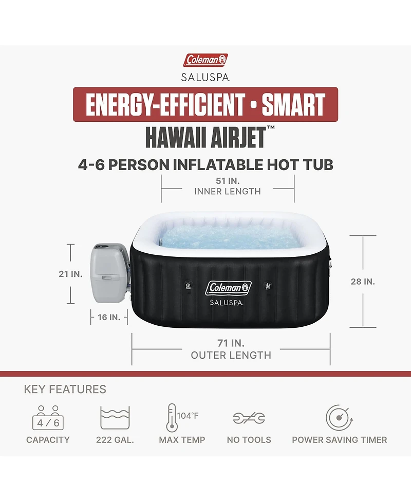 Coleman Atlantis AirJet Square Inflatable Hot Tub with EnergySense Cover, Blue