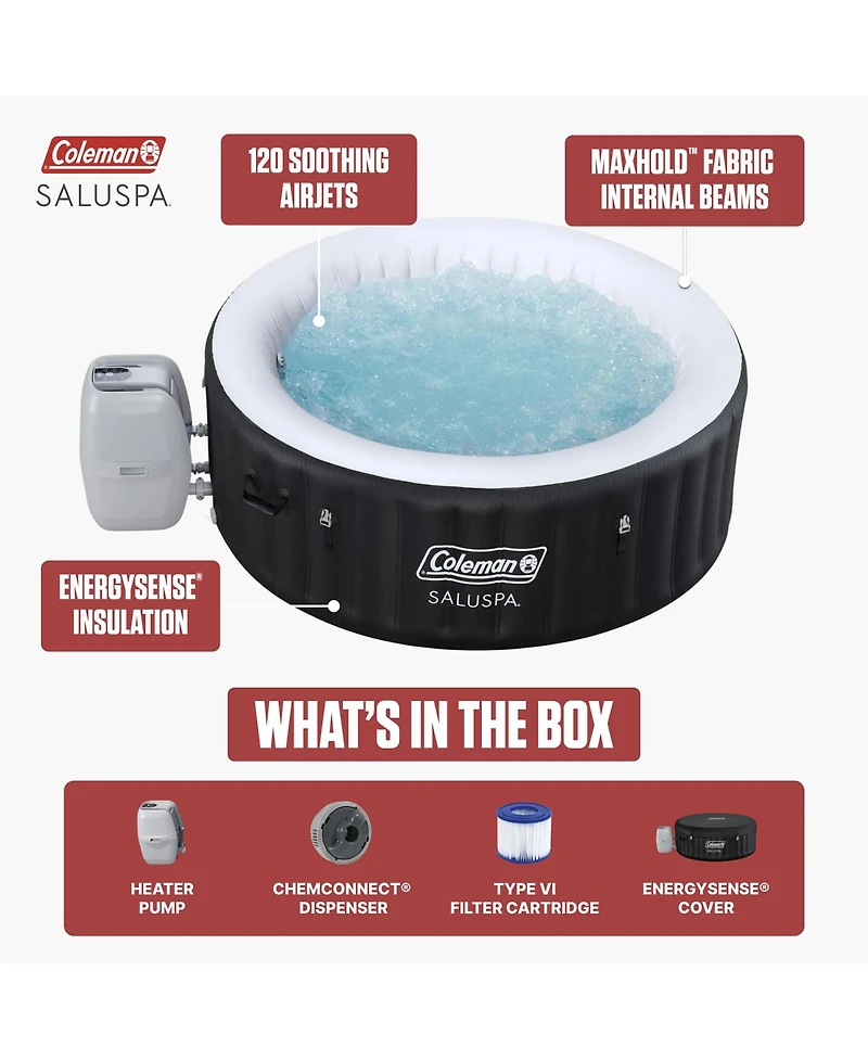Coleman Miami 2-4 Person AirJet Inflatable Hot Tub with Cover, 71"x26
