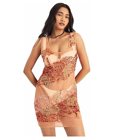 Nasty Gal Women's Beaded Sheer Mini Beach Dress