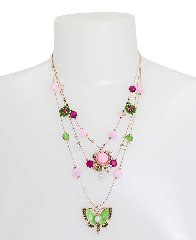 Betsey Johnson Faux-Stone Butterfly Charm Layered Necklace