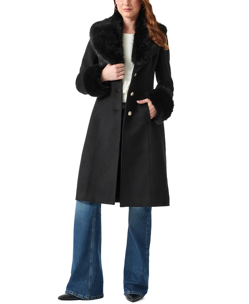Guess Women's Faux-Fur Trimmed Coat