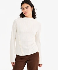 Liverpool Los Angeles Women's Boat-Neck Asymmetrical-Button-Placket Bell-Sleeve Blouse