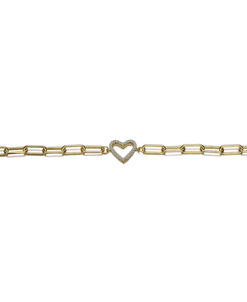 GigiGirl 14K Gold Plated Cubic Zirconia Open Heart Halo Paperclip Link Bracelet