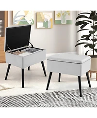 sumyeg Velvet Storage Ottoman with Solid Wood Legs for Living Room Bedroom or Entryway