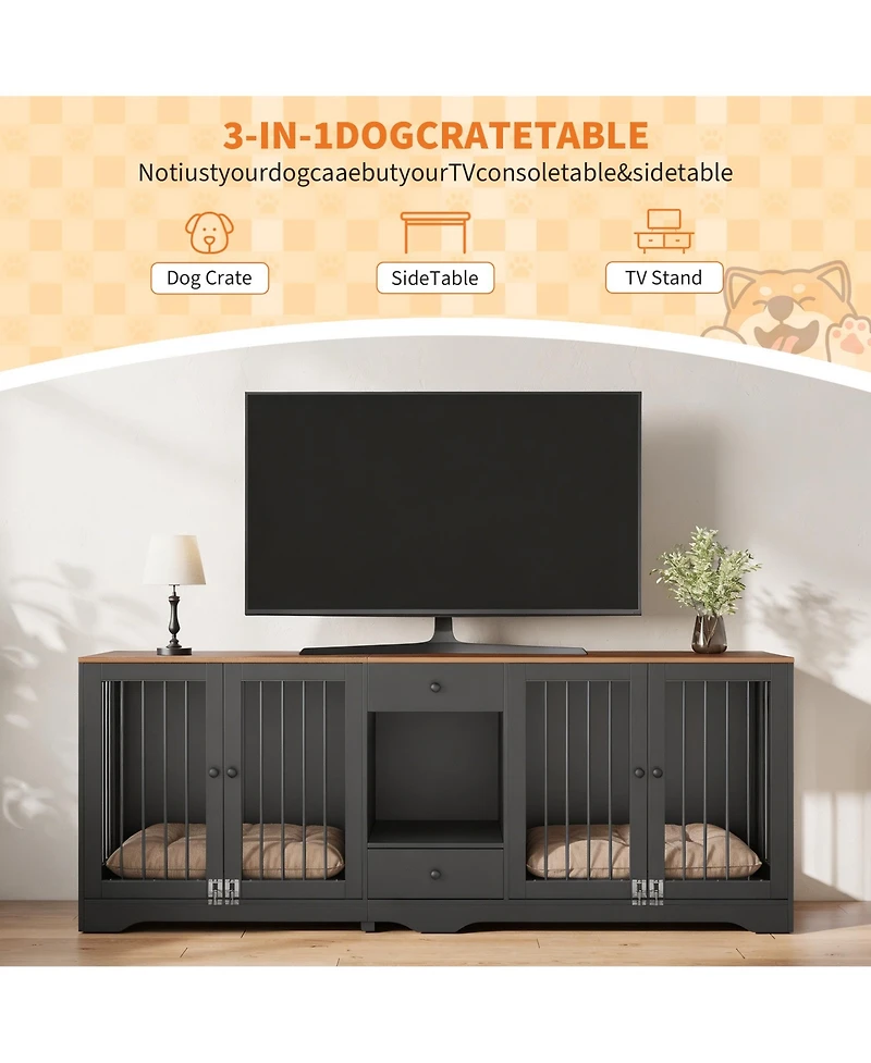 homfan Multi-Functional Dog Crate Furniture for Medium and Large Dogs, 83'' Indoor Kennel with 4 Doors 2 Drawers, Secure Locks, Stylish Design