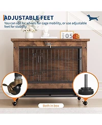 homfan Heavy Duty Wooden Dog House with Double Doors, Top-Opening Metal and Wood Crate, Indoor Kennel with Wheels, Anti-Chew, Ideal for Small Dogs