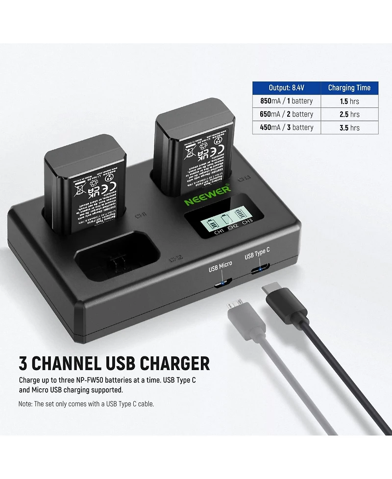 Neewer Np-FW50 Camera Battery and Charging Accessory with 1100mAh for select Sony Np-f-series devices