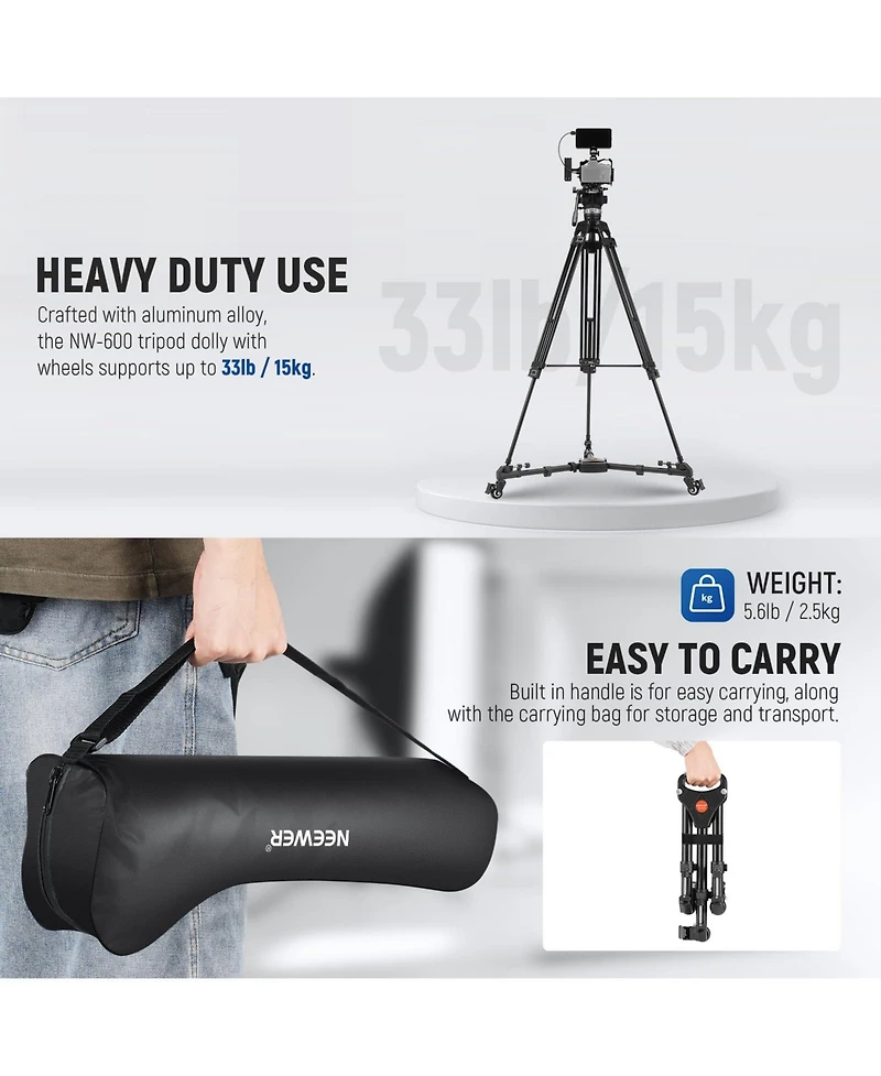 Neewer Camera Tripod with 2 inch, 33lbs for select Canon, Nikon and Sony cameras