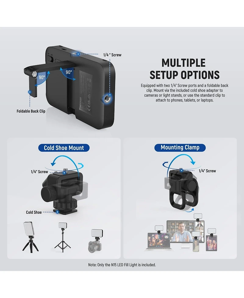 Neewer N15 Led Video Light with 2000mAh, 9000K, CRI80 for select iPhone models