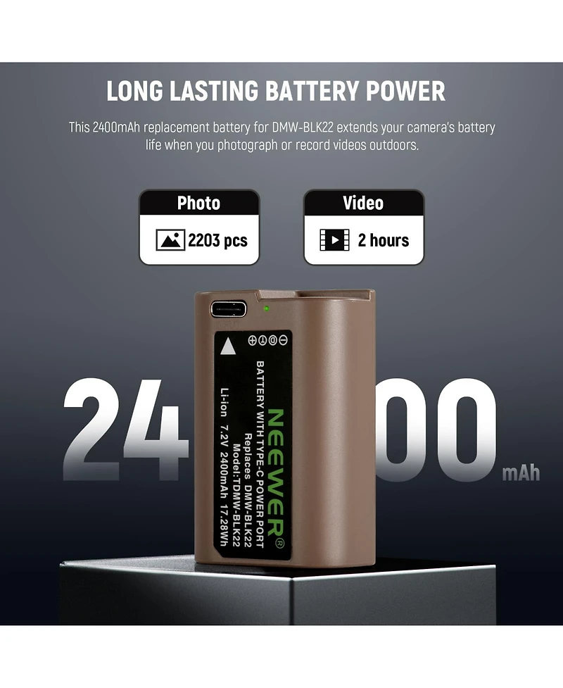 Neewer S5II Camera Battery and Charging Accessory with 2400mAh for Panasonic Lumix S5IIX S5II S5 GH6 Dc-G9 II