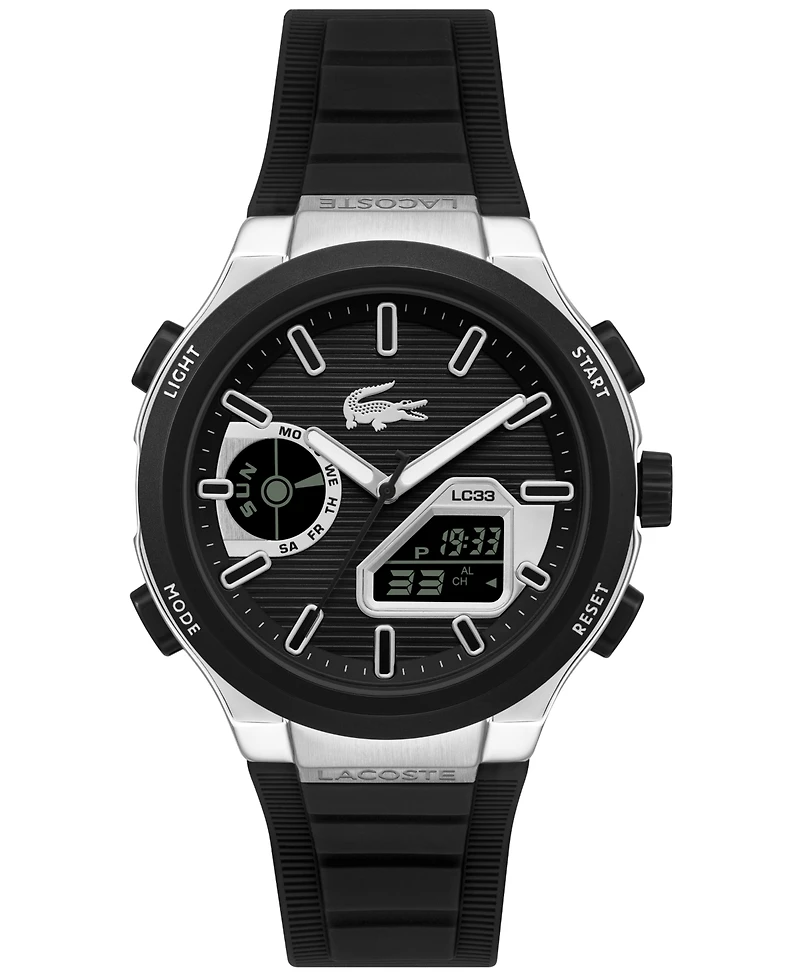 Lacoste Men's Quartz LC33 Black Silicone Strap Watch 44.8mm