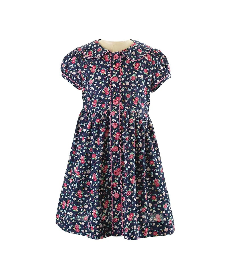 Rachel Riley Toddler Girls 2-10 Navy Floral Button-front Dress