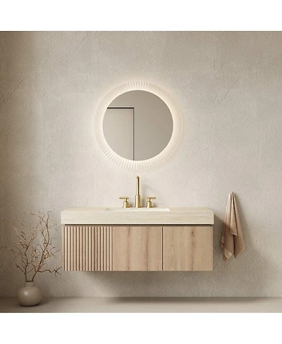 Thirtypeachy 24" Modern Mdf Bathroom Vanity With Light Ceramic Sink, 2 Doors Tip-Out Drawer, Soft-Close Hinges 4" Centerset