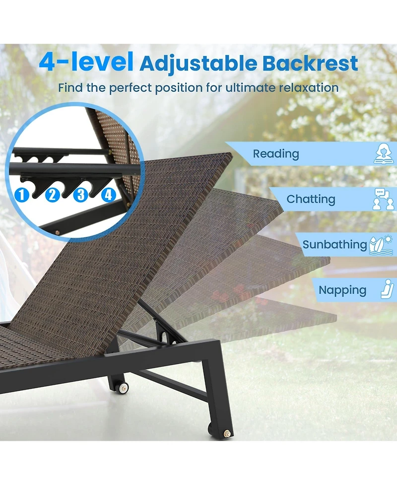 Gymax Patio Pe Rattan Chaise Lounge Outdoor Recliner with 5-Level Backrest Backyard Poolside