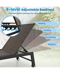 Gymax Patio Pe Rattan Chaise Lounge Outdoor Recliner with 5-Level Backrest Backyard Poolside