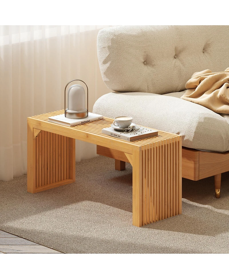 Slickblue Wicker Dining Bench with Solid Wood Frame for Indoor Outdoor