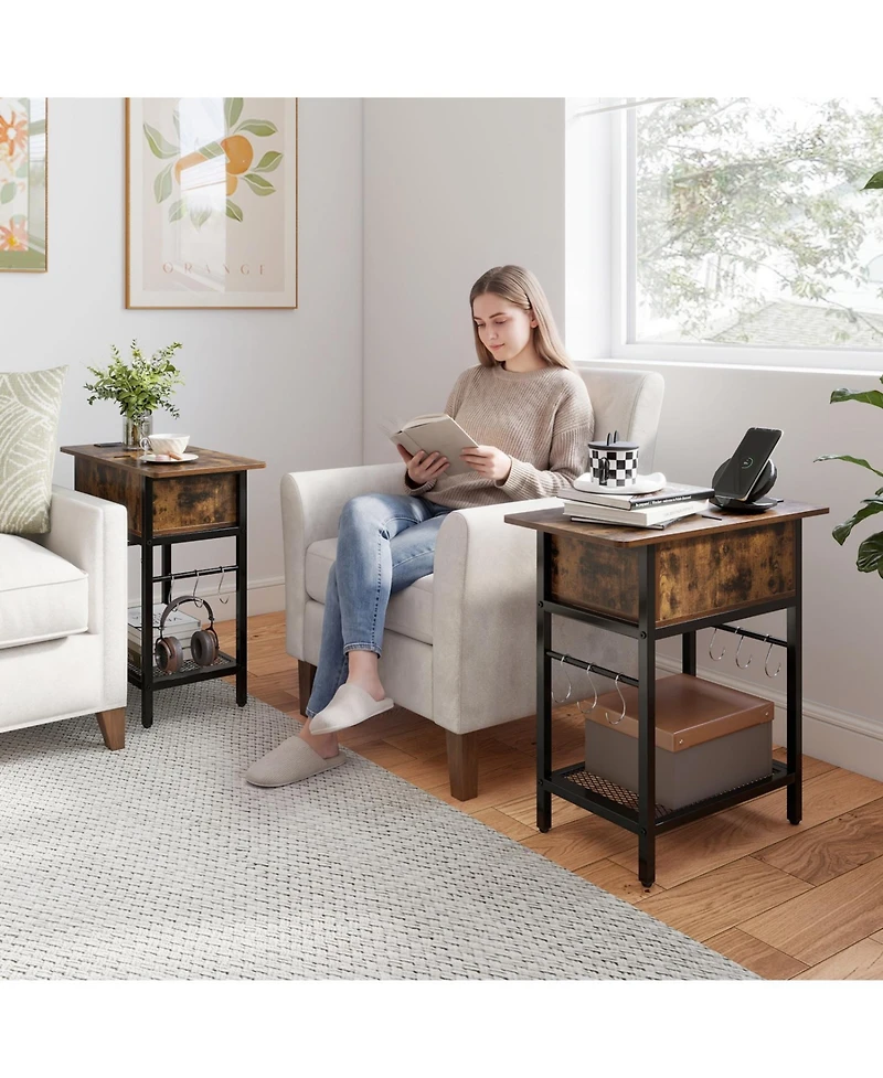 Slickblue End Table with Built-In Charging Station and Flip Top Compartment
