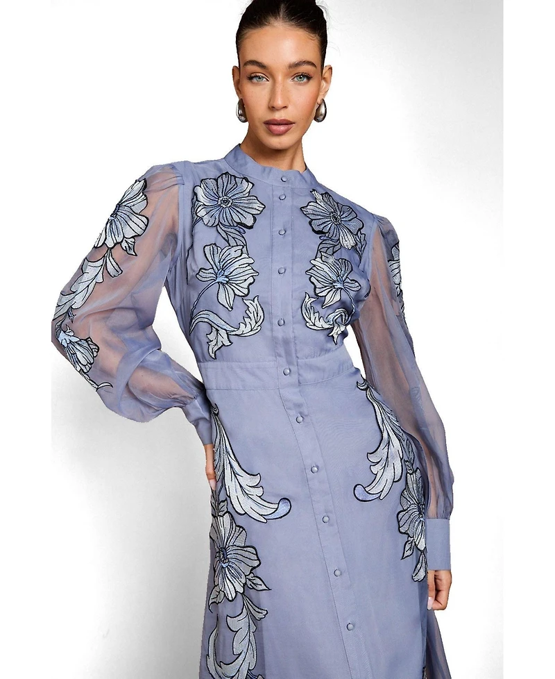 Coast Women's Embroidered Sheer Sleeve Midi Dress