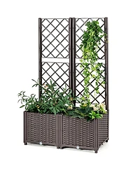 Gymax Raised Garden Bed with Trellis Planter Box for Climbing Plants