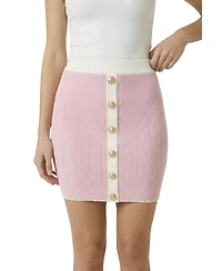 Modenaire Women's Ribbed Knit Contrast-Trim Button-Front Mini Skirt