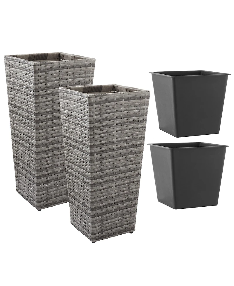 Casafield (Set of 2) All-Weather Outdoor Planters with Liners - White, Tall Tapered Plant Boxes Flower Pots for Front Porch, Patio, Garden