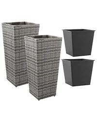 Casafield (Set of 2) All-Weather Outdoor Planters with Liners - White, Tall Tapered Plant Boxes Flower Pots for Front Porch, Patio, Garden