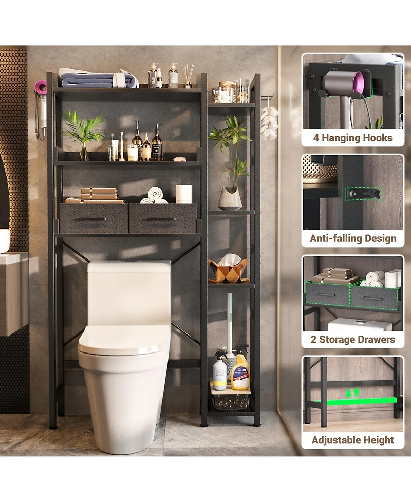 Aheaplus Over Toilet Storage Shelves with Fabric Drawers, Freestanding Bathroom Organizer
