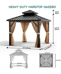 gaomon 10inch x 10inch Hardtop Gazebo, Outdoor Permanent Gazebo with Galvanized Steel Double Roof, Aluminum Frame, Netting and Curtains for Patio