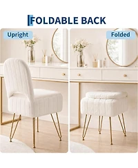 gaomon Vanity Stool Chair with Backrest, Square Ottoman with Hidden Storage Compartment, Soft Faux Fur Fabric, 280 Lbs Weight Capacity