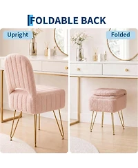 gaomon Vanity Stool Chair with Backrest, Square Ottoman with Hidden Storage Compartment, Soft Teddy Fabric