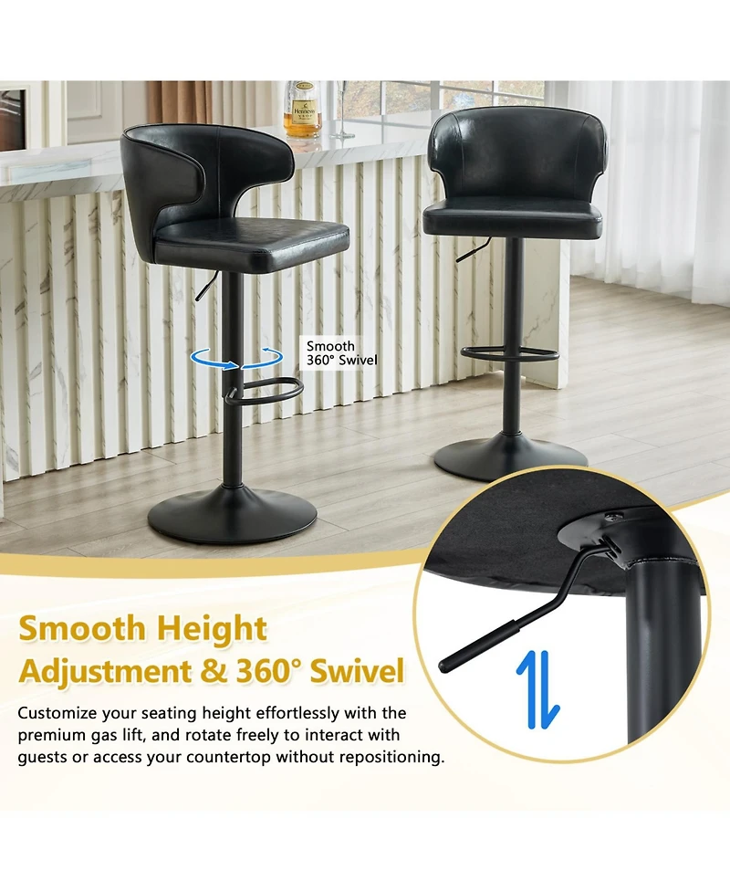 Rainsken Modern Bar Stools Set of 2, with Back and Footrest, Adjustable Pu Leather Swivel Stools, 360degree(s)Swivel Barstools, for Kitchen Island