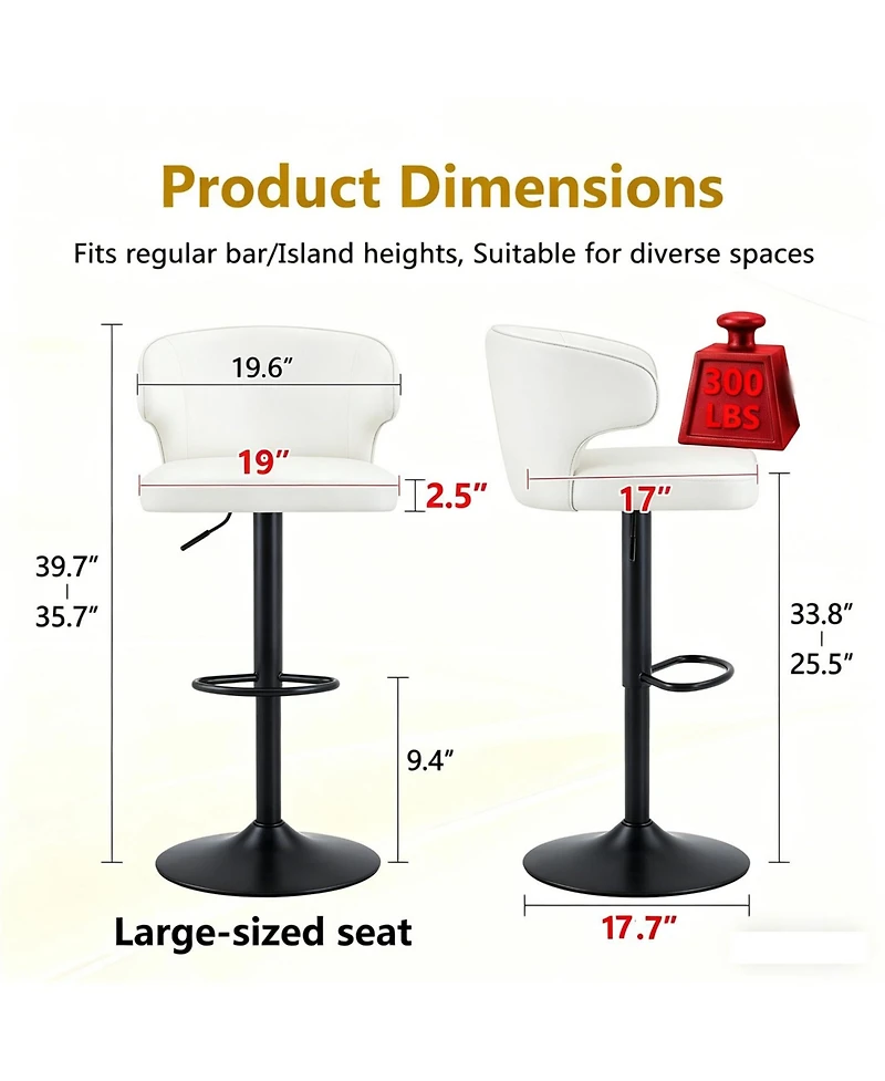 Rainsken Modern Bar Stools Set of 2, with Back and Footrest, Adjustable Pu Leather Swivel Bar Stools, 360degree(s)Swivel Barstools, for Kitchen Island