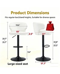 Rainsken Modern Bar Stools Set of 2, with Back and Footrest, Adjustable Pu Leather Swivel Bar Stools, 360degree(s)Swivel Barstools, for Kitchen Island