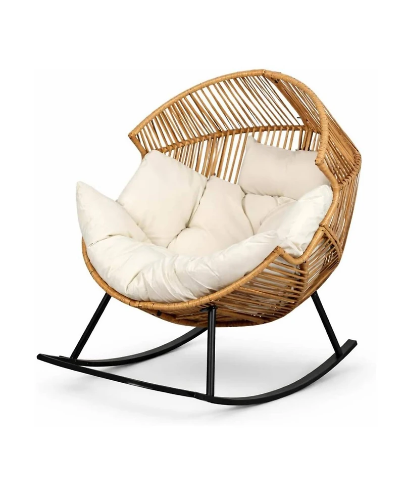 gaomon Oversized Ergonomic Rattan Lounge Wicker Rocking Egg Chair for Living Room, Backyard, Garden with Pedal