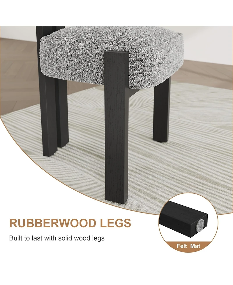 homfan -Piece Upholstered Boucle Dining Chair Set with Ergonomic Curved Back and Rubberwood Legs