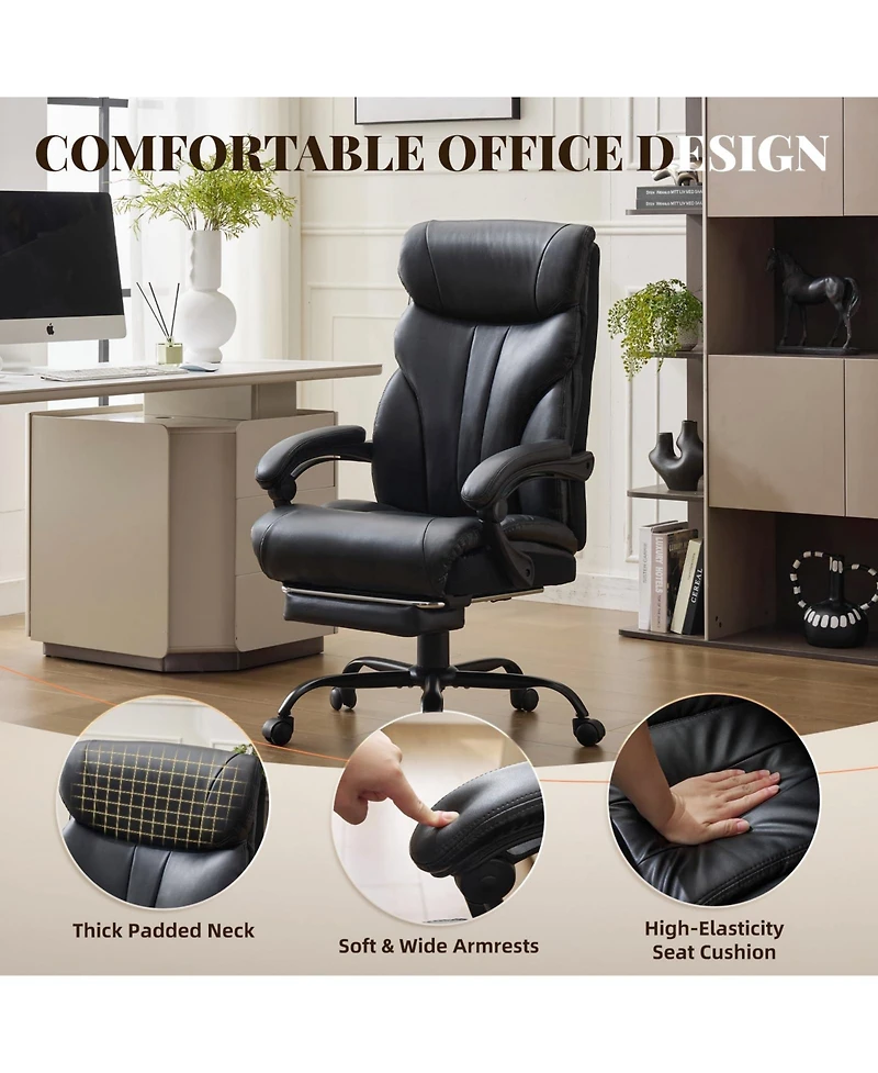 homfan Leather Office Chair with Footrest Ergonomic Reclining Computer
