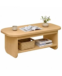 Slickblue 2-Tier Oval Coffee Table Mid Century Living Room with Storage Shelf