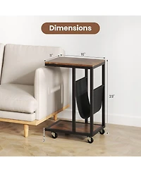 Slickblue Metal Frame C-Shaped Side Table with Canvas Pocket for Living Room