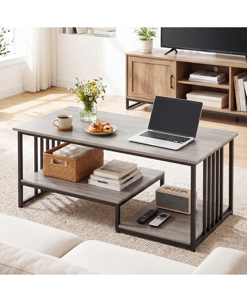 Slickblue 2-Tier Coffee Table with Open Storage Shelf for Living Room