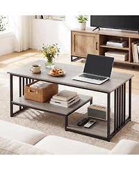 Slickblue 2-Tier Coffee Table with Open Storage Shelf for Living Room