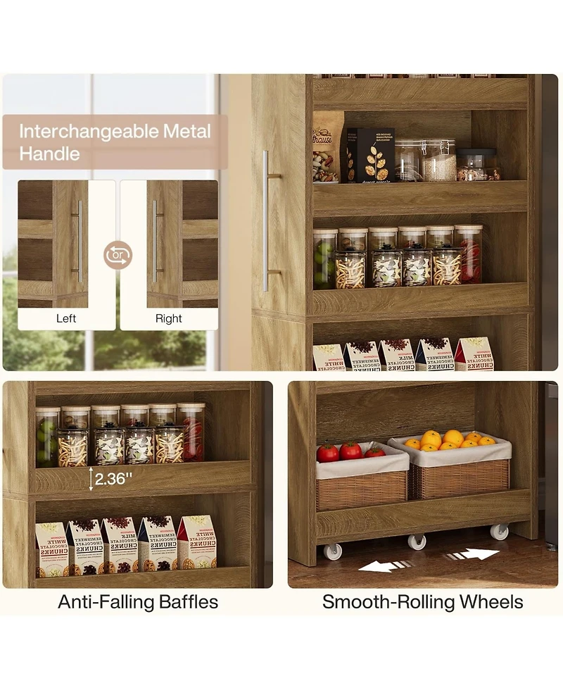 Tribesigns 72.83-Inch Tall Slim Storage Cart with Wheels, 6-Tier Narrow Rolling Utility Pantry Cart, Skinny Mobile Shelving Unit with Metal Handle