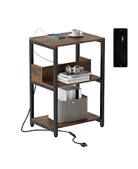 Slickblue Side Table with Built-In Charging Ports and Multi-Tier Open Shelving