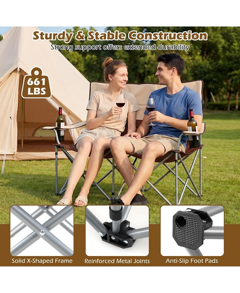 Sugift Double Camping Loveseat Chair with Carry Bag and Cup Holders for Two People