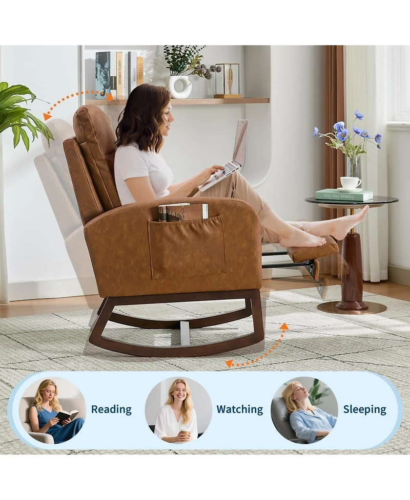 homfan Set of 2 Glider Rocking Chairs, Soft Fabric Upholstered Chairs with Adjustable Footrest and Wood Legs for Living Room or Nursery