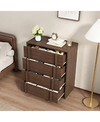 homfan 4-Drawer Wood Storage Cabinet Modern Nightstand with Vertical Handle, Bedside Dresser for Bedroom, Living Room, Entryway and Dorm