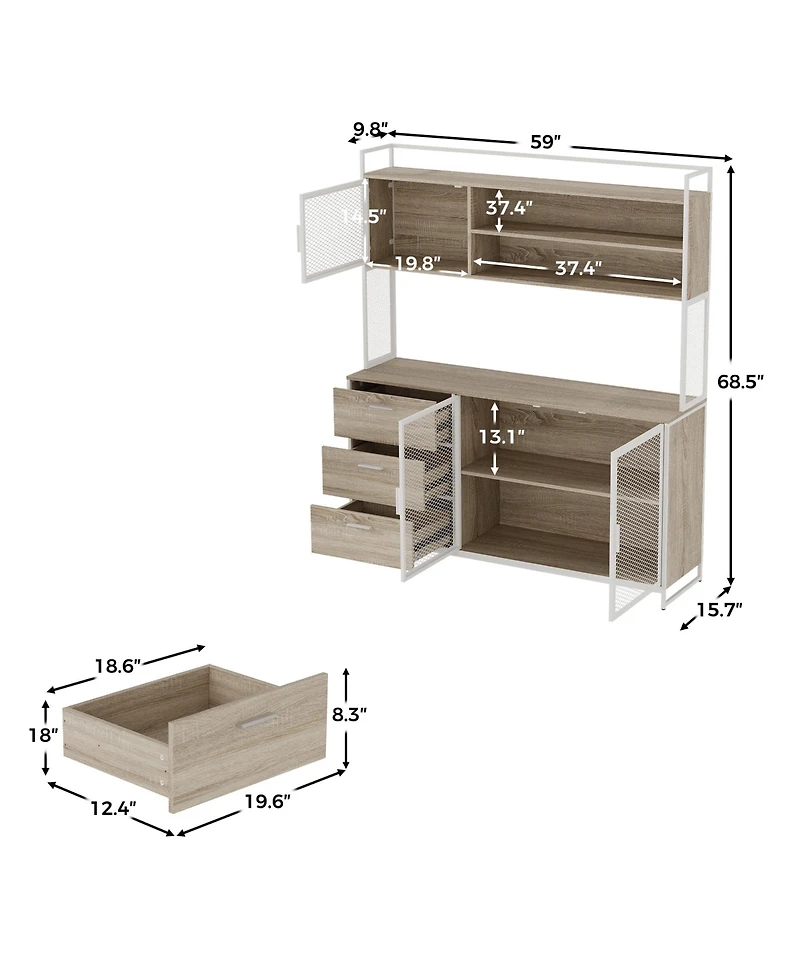 Homsee 59-Inch Storage Cabinet with Drawers Industrial Wood and Metal 69-Inch Tall Floor Organizer 3 2 Doors