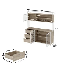 Homsee 59-Inch Storage Cabinet with Drawers Industrial Wood and Metal 69-Inch Tall Floor Organizer 3 2 Doors