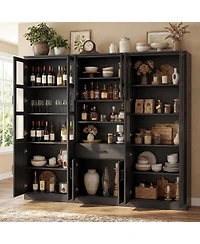 Aheaplus Set of 3 Kicthen Storage Pantry Cabinet with Glass Door and Drawer